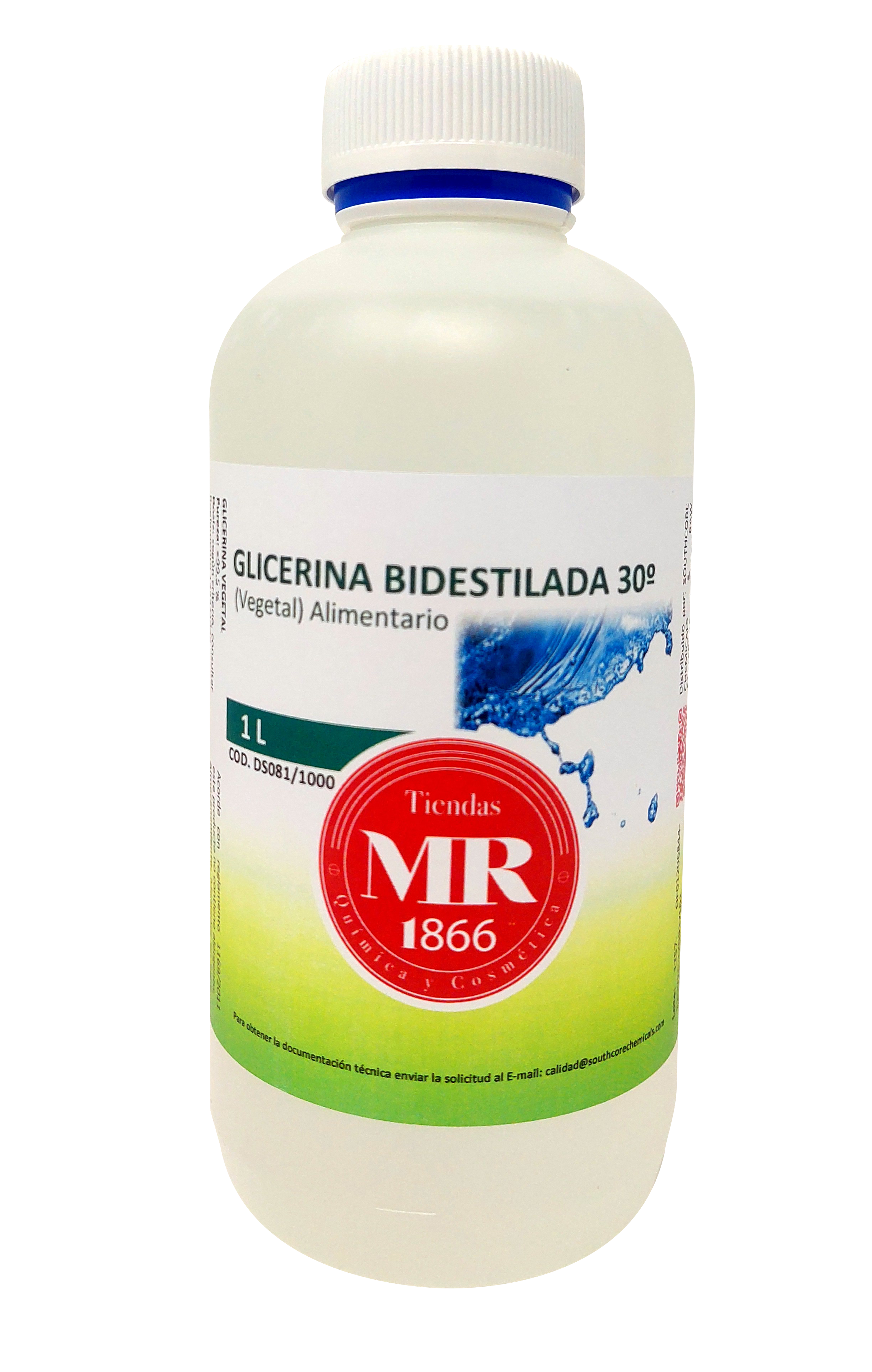 GLICERINA BIDESTILADA 30º(VEGETAL) ALIM 1 L